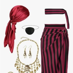 Pirate costume  Red and Black Striped Skirt Set with Accessories